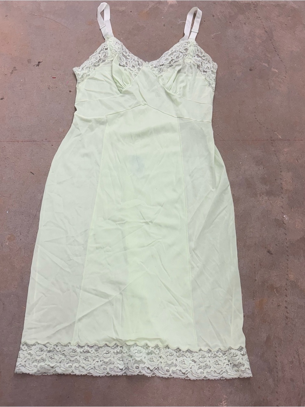 Vintage Moviestar Mint Green Lace Trim Full Slip Dress Womens 34 Average 60s Era